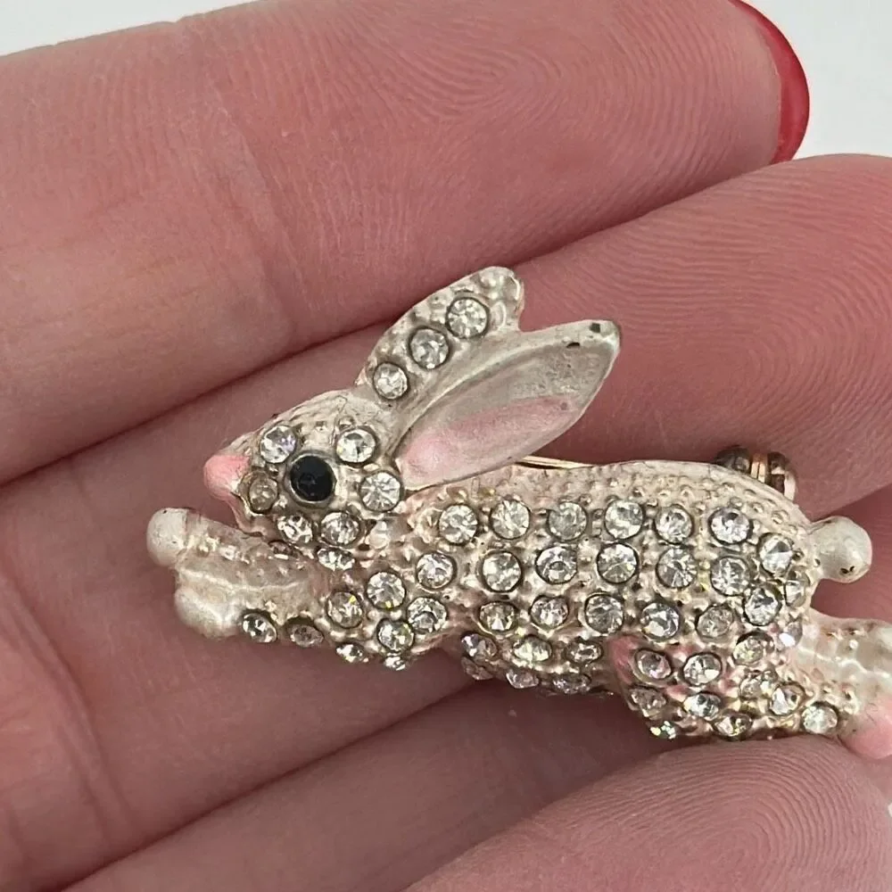 VTG‎ Easter Rhinestone Pave Adorable Peter Cottontail Bunny Brooch